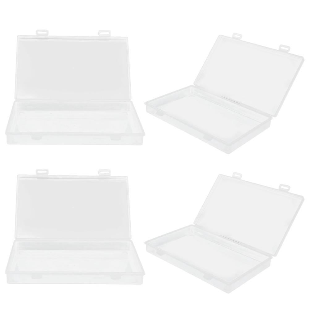 4pcs Transparent Hinged Cover Box PP Storage Container Multipurpose Storage Box Office Supplies