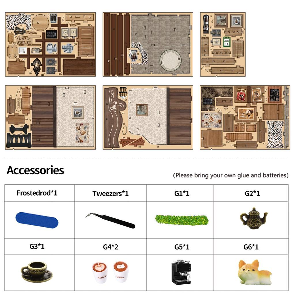 Мини-дом Кантри Кафе Сборный комплект миниатюрного дома с книжным уголком и светодиодной подсветкой для кукольного домика, для начинающих