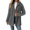 Women's Fashionable Solid Color Long Sleeved Loose Hooded Button Down Plush Jacket