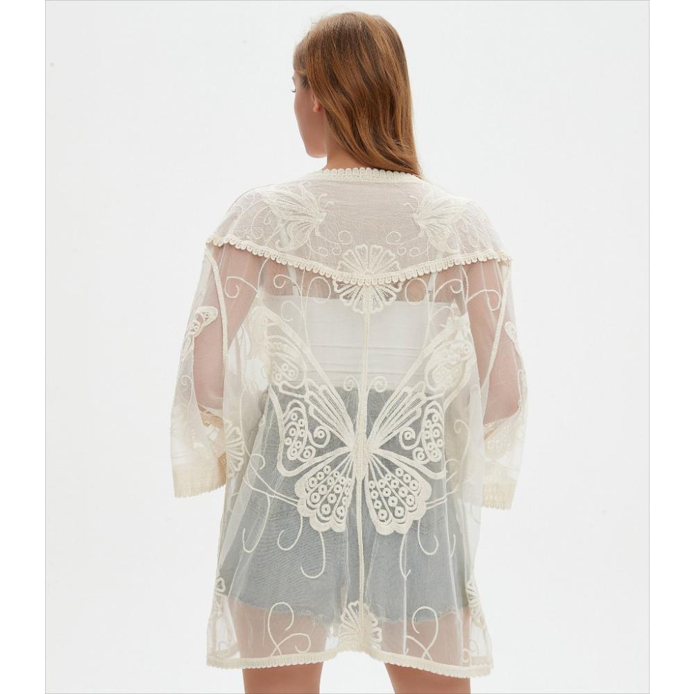 DIMANAF 2025 Лето Женщины Летучая мышь Пляжный кардиган V-образный вырез Футболка Базовый кружевной Новые модные топы кружевные футболки Повседневные свободные футболки