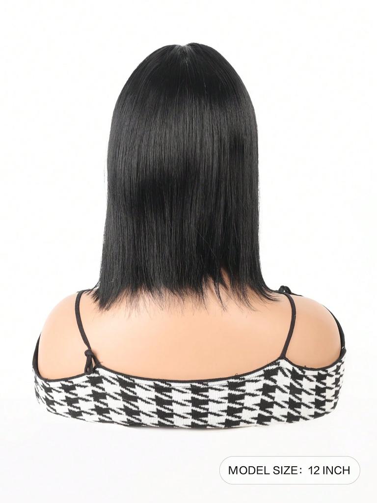 Synthetic Short Straight Bob Heat Resistant Wigs With Bangs Black Wigs For Women Daily Role Play Party Wigs