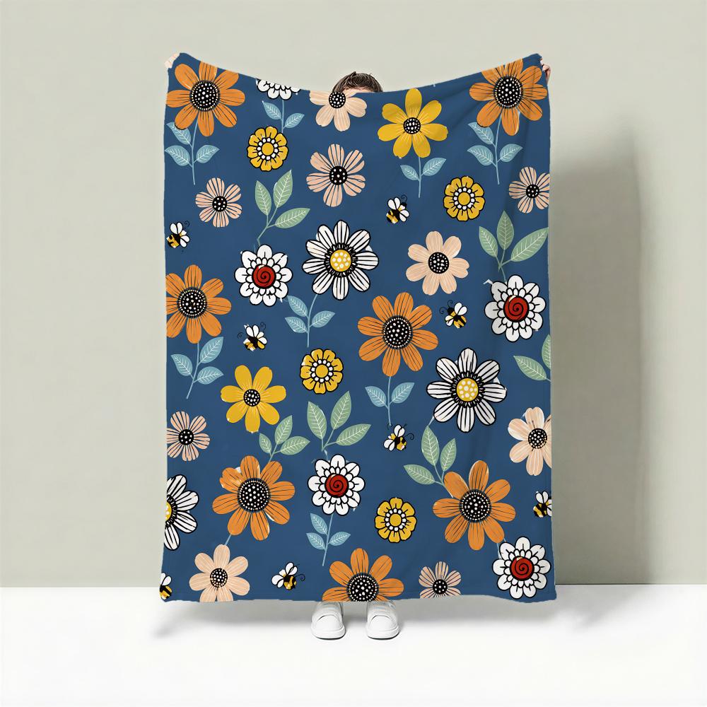 VintageDarkBlueFloralDitsy Throw Lightweight g Flannel Blanket Soft Skinfriendly for Summer Cooling