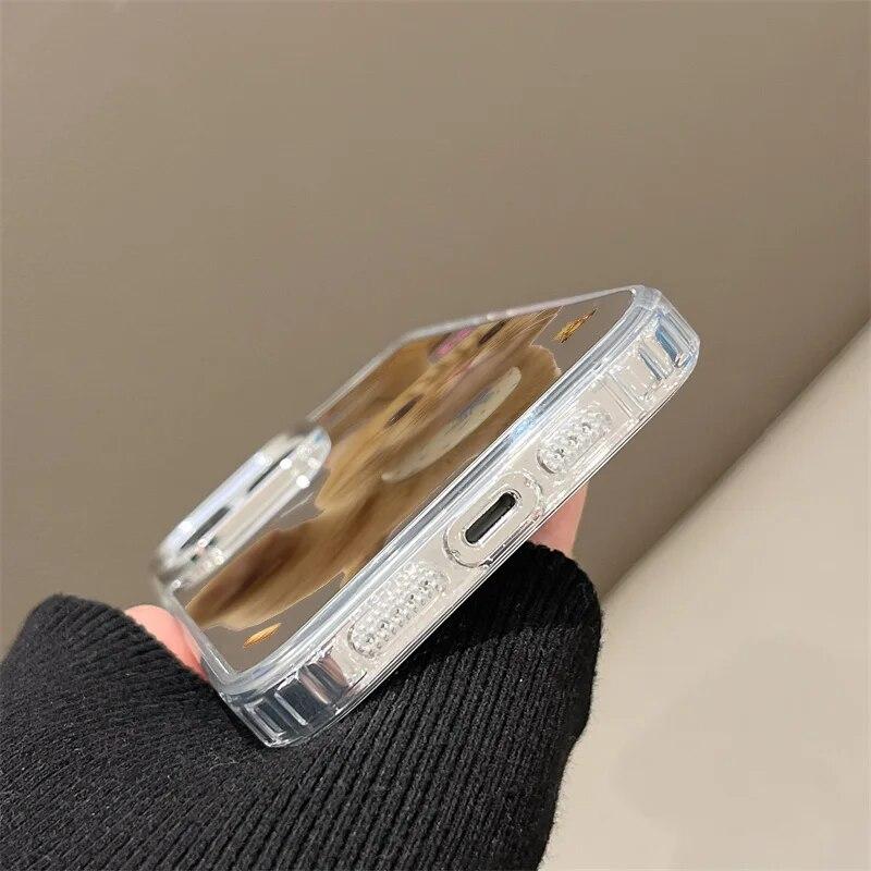 Korean Cute Cat Soft Mirror Phone Case For iPhone 11 Case iPhone 12 15 Pro Max 14 13 Pro XS XR X Lovely Shockproof Cover Fundas