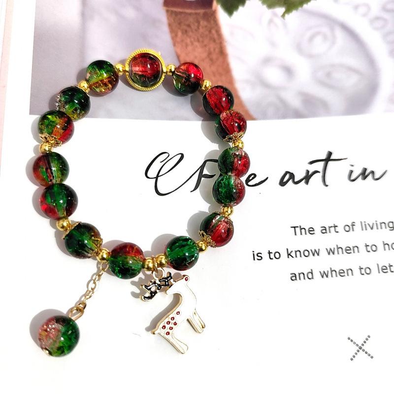 Рождественский браслет Temu с потрескавшимися бусинами и шармами в виде снежинки, елки, Санты, колокольчика