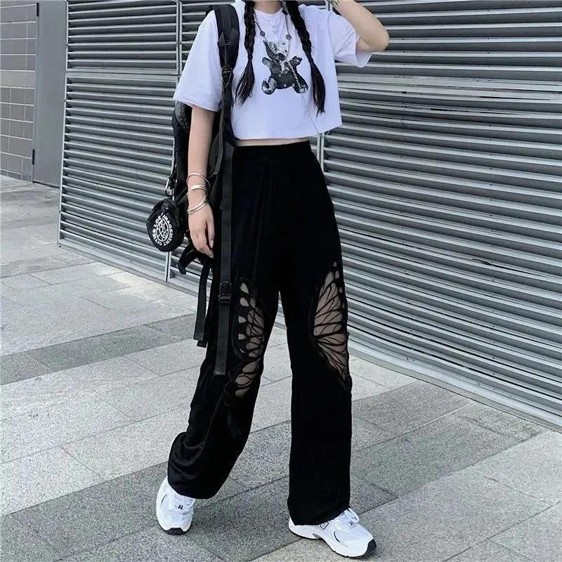 High Waist Wide Leg Pants Summer Thin Section Large Size Loose and Thin Hollow Sports Casual Pants Women