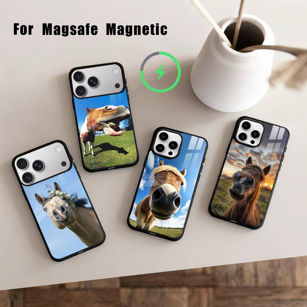 Funny Art Horse Animal Phone Case For iPhone17,16,15,14,13,12,11 Plus,Pro Max Magnetic For Magsafe Wireless Charging