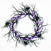 Halloween Decoration Wreath Bat Spider Black Branch Wreaths With Red Purple LED Light Wreath For Doors Window Flower Garland