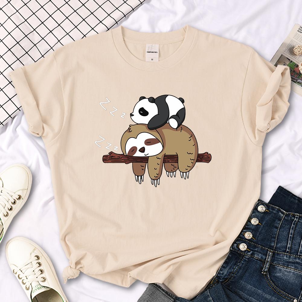 Футболка с принтом «Панда лежит на ленивце» для женщин, топы с круглым вырезом, облегающие футболки, свободные футболки с короткими рукавами для женщин