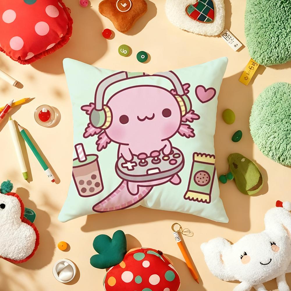 Cartoon Cute Axolotl Cushion Cover Plush Fabric Soft DoubleSided Printed Sofa Warm Winter Home Gift Pillow Cover
