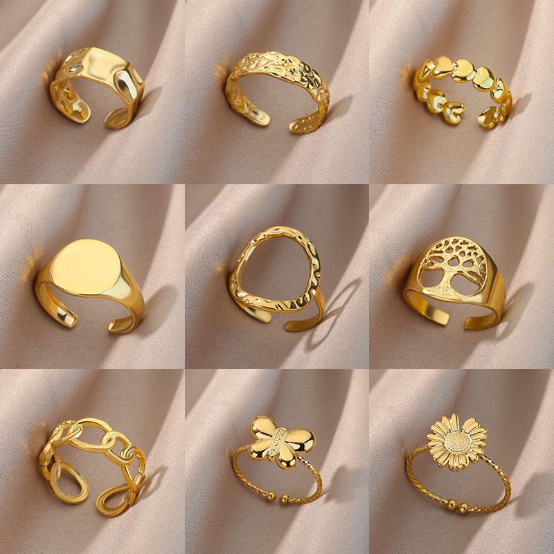 Opening Rings for Women Stainless Steel Gold Color Geometric Ring Fashion Simple Party Christmas Jewelry Gift