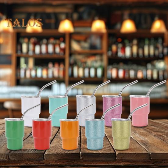 Мини-стакан с трубочкой и крышкой, термокружка из нержавеющей стали на 3 унции, герметичный изолированный стакан для коктейлей с виски