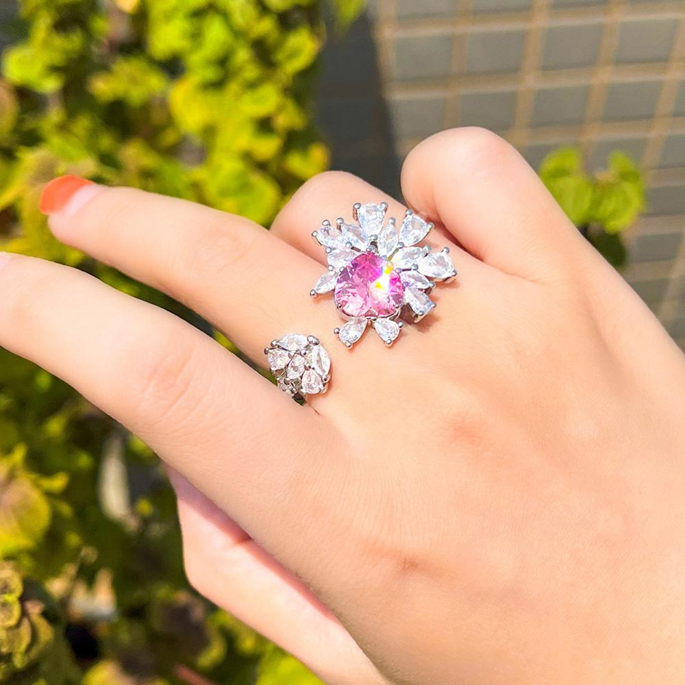 Ювелирные изделия CMM в богемном стиле с розовым цветком, большое регулируемое геометрическое кольцо с цирконом
