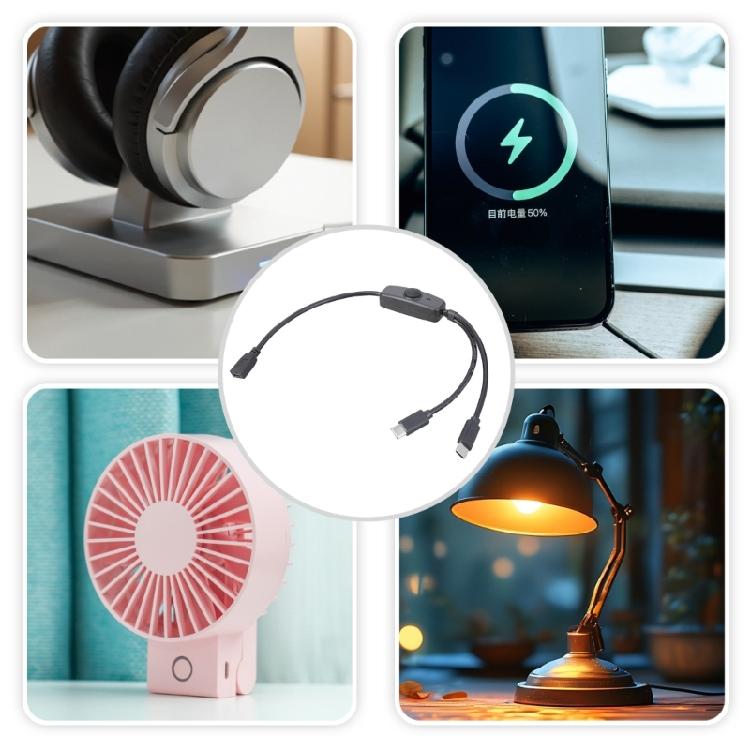 3A Charging Cord USB 5Pin to Type C Extension Cable 1 to 2 Built In Switching Button for Phones and Small Gadgets