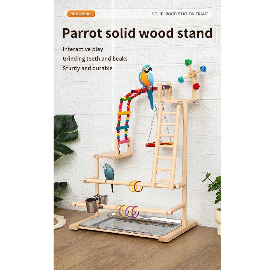Floor Pepper Wood Parrot Play Stand Natural Chewable Training Perch Platform for Hand Raised Birds