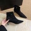 New Female Pointed Toe Modern Ladies Ankle Boots With Zippers Shoes Flock Women Short Boots Heels Shoes Pumps
