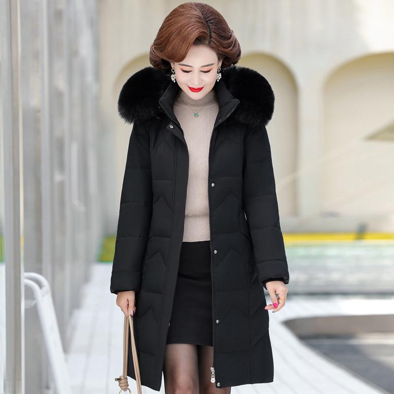 Middle-aged Women's Winter Coats New Casual Thick Warm Women's Jackets Hooded Fur Collar Long Parkas