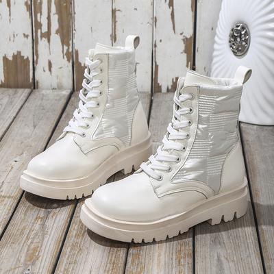 Ботильоны женские 2024 Весна Мотоциклетные Ботинки Туфли На Платформе Толстый Каблук Женские Модные Ботинки Без Застежек С Круглым Носком Botas Mujer