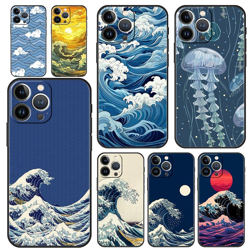 Модный Чехол для Телефона 'Большая Синяя Волна' Для iPhone 16e 15 14 13 12 11 Pro Max XS X XR SE 7 8 Plus Чехол iPhone 16 Мягкая TPU Накладка