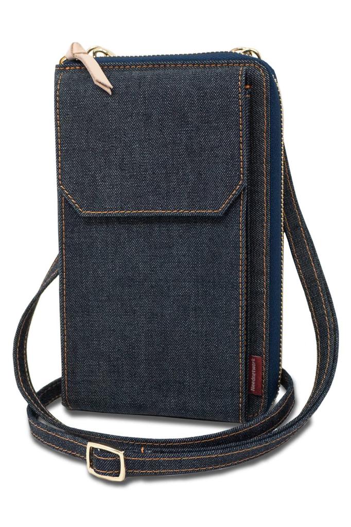 Need Network Smartphone Pouch, Wallet Shoulder Bag, Made with Japanese Denim, Women's Smartphone Pouch, Indigo Blue