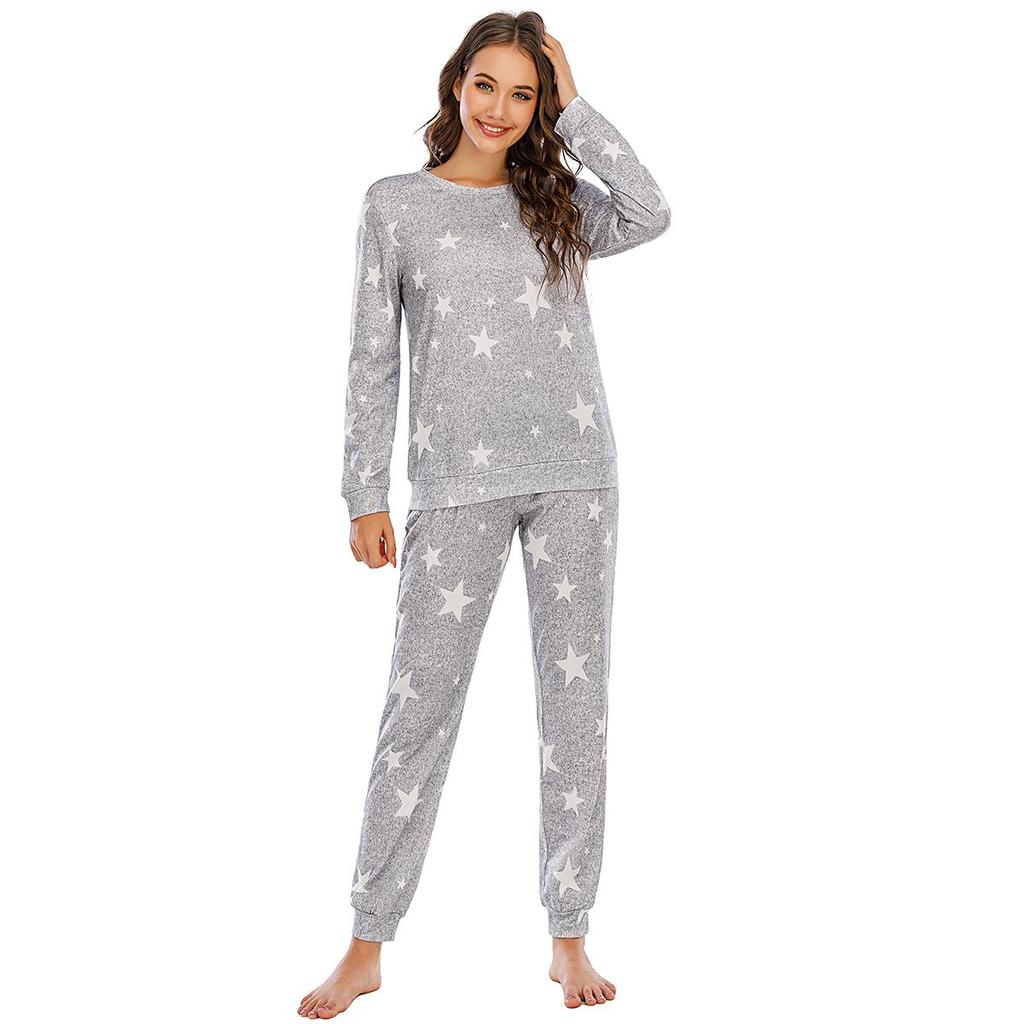 Женский рождественский пижамный комплект с оленями, топ с длинным рукавом и джоггеры с принтом звезд, домашний костюм-двойка, подходящая женская пижама, милая, уютная одежда для сна, повседневная одежда