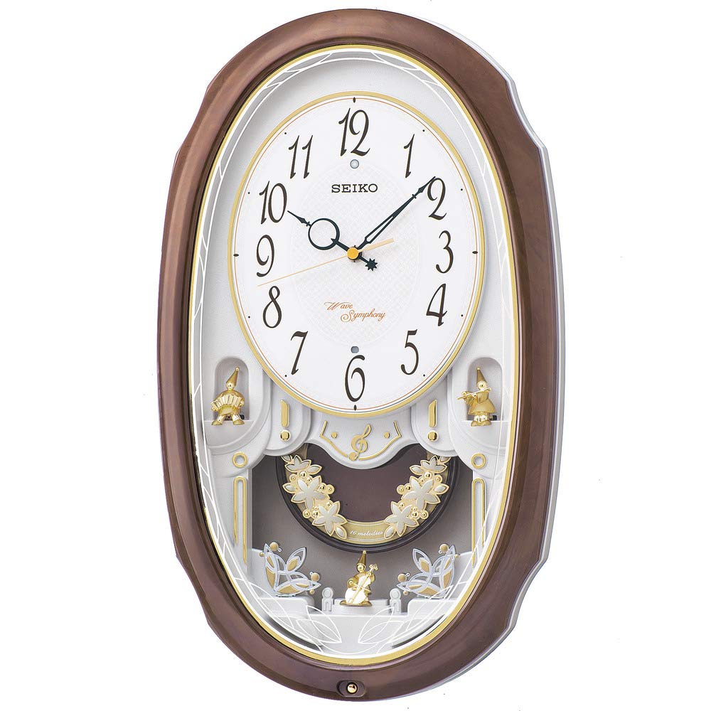 Seiko Clock Wall Clock Radio Analog 16 Songs Melody Decorative Pendulum Brown Marble Pattern AM260A