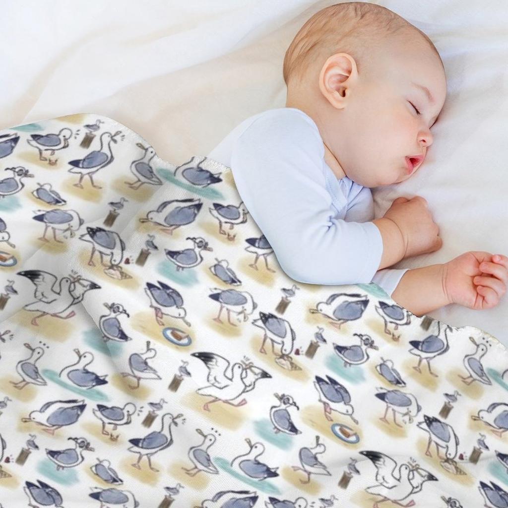Comical Seagull pattern- beach bois Throw Blanket Thin Soft Blanket for Summer Night Sleeping
