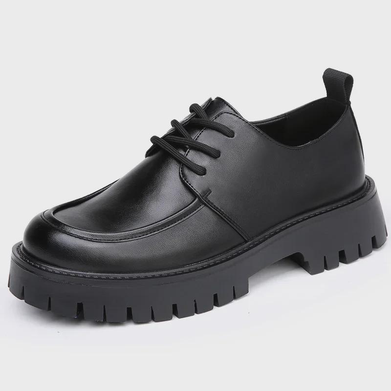 2025 Men's Breathable Thick-Soled Casual Leather Shoes - Trendy British Style
