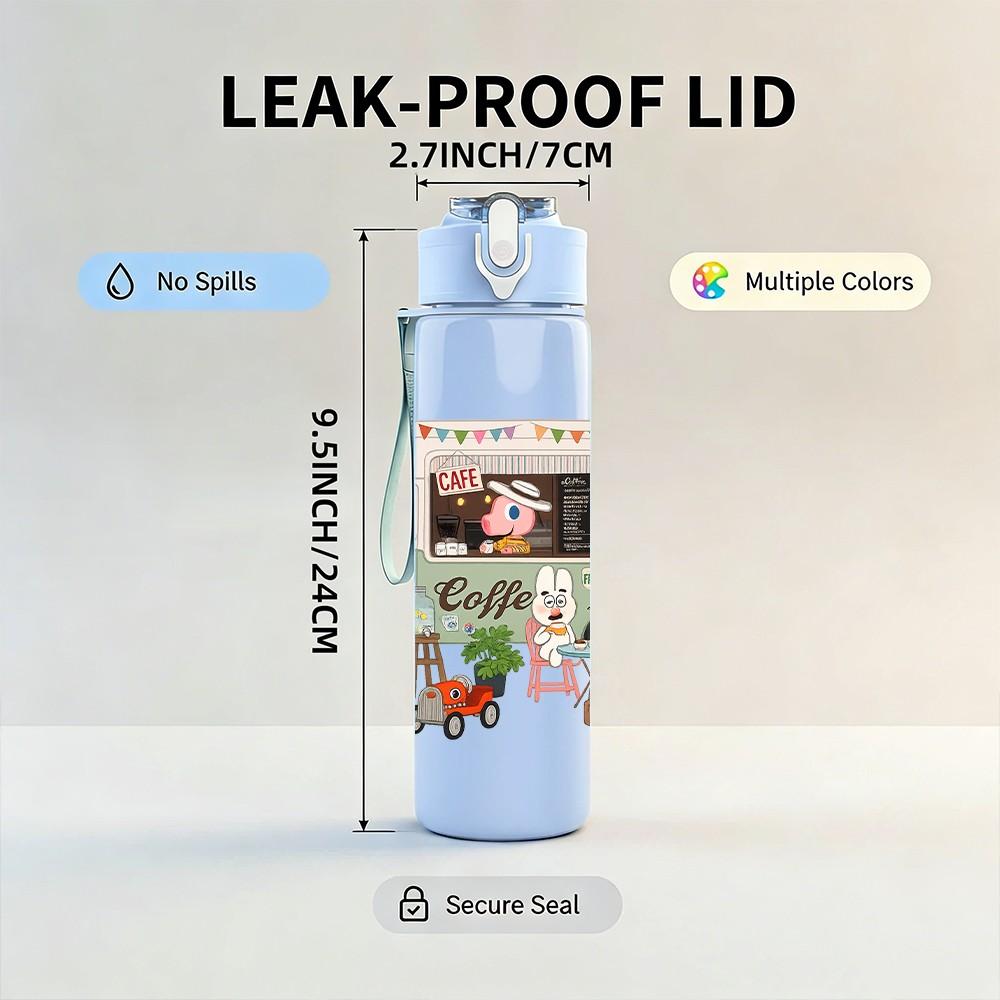 1PC Travel Van Camping Print 750ml Color Plastic Sports Water Bottle Leakproof Flip Straw Lid Suitable for Sports Office Home Use
