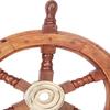 Ship's Wheel, 18 Inches, Teak Ship's Wheel, Inlay and Six Spokes, Brown and Gold Gift Nautical