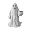 Halloween Ghost Figurine White Ghost Holding Pumpkin Cat Spooky Resin Ornament Engraved Halloween Decoration