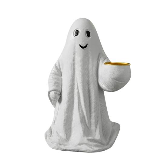 Хэллоуин Фигурка Привидения Белое Привидение с Тыквой Кот Жуткое Полимерное Украшение с Гравировкой Хэллоуин Декорация