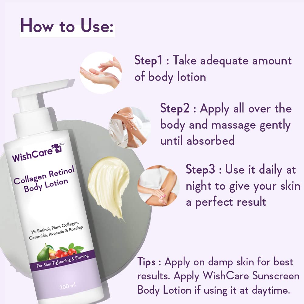 WishCare Collagen 1% Retinol Body Lotion 200 Ml For Skin Tightening Firming Men Women