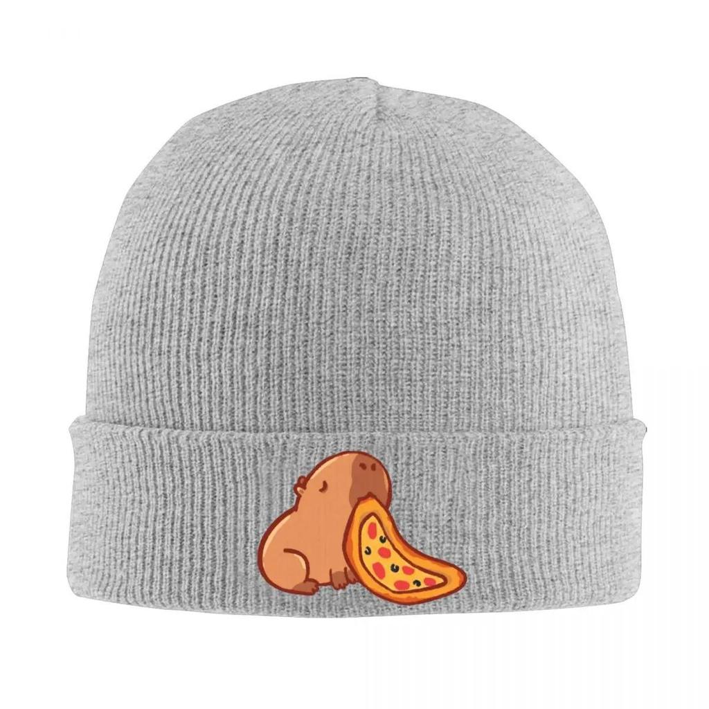 1pc Anime Capybara Eating Pizza Beanie Hat Acrylic Knit Fabric, Lightweight, Stretchable, Toggle Closure, Hand Washable