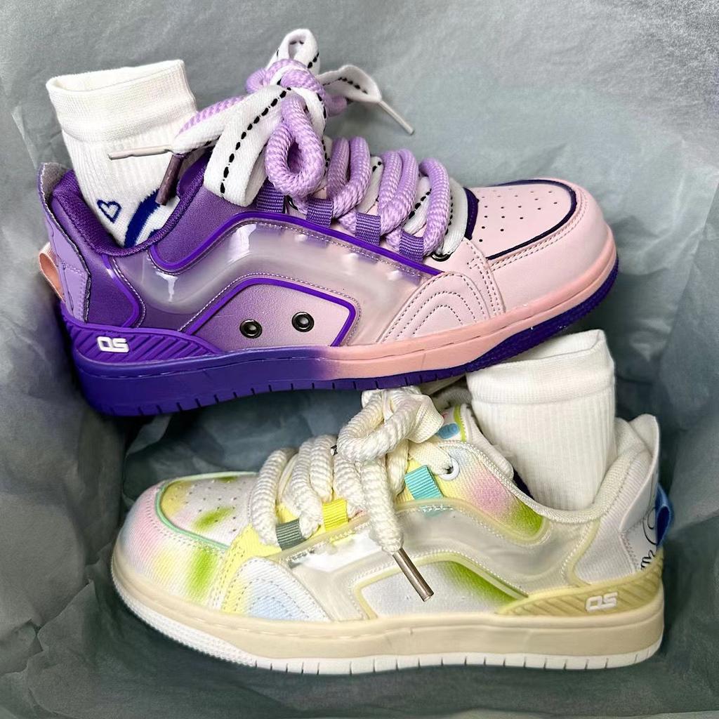 Women Platform Sneakers Mixed Colors Design Skateboard Star Decoration Lace Up Sport Shoes Casual Outdoor Running Sneakers 36-44