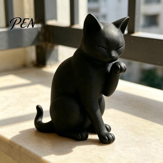 Бесшовная статуэтка кошки, черная модель, мини-фигурка-украшение, 3D-печатная матовая фигурка, декоративная для рабочего стола, прихожей, спальни