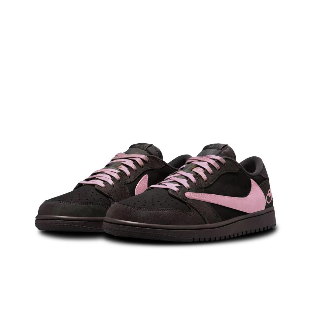 Travis Scott x Jordan Air Jordan 1 Cushioning Slip Resistant Low top Vintage Basketball Shoes Unisex Pink Brown DM7866-202(Team-)