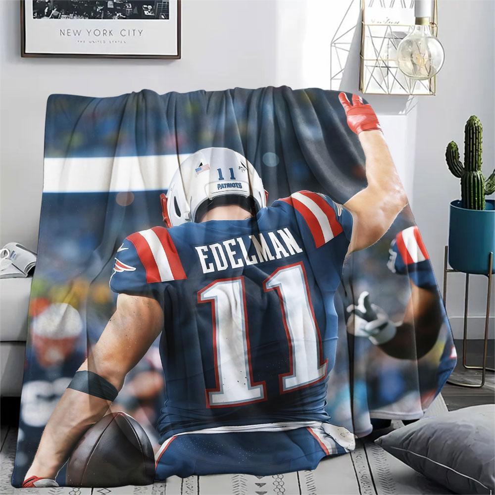Julian Edelman Printed Flannel Blanket, soft throw for bedroom sofa, washable, fan merchandise, great gift.