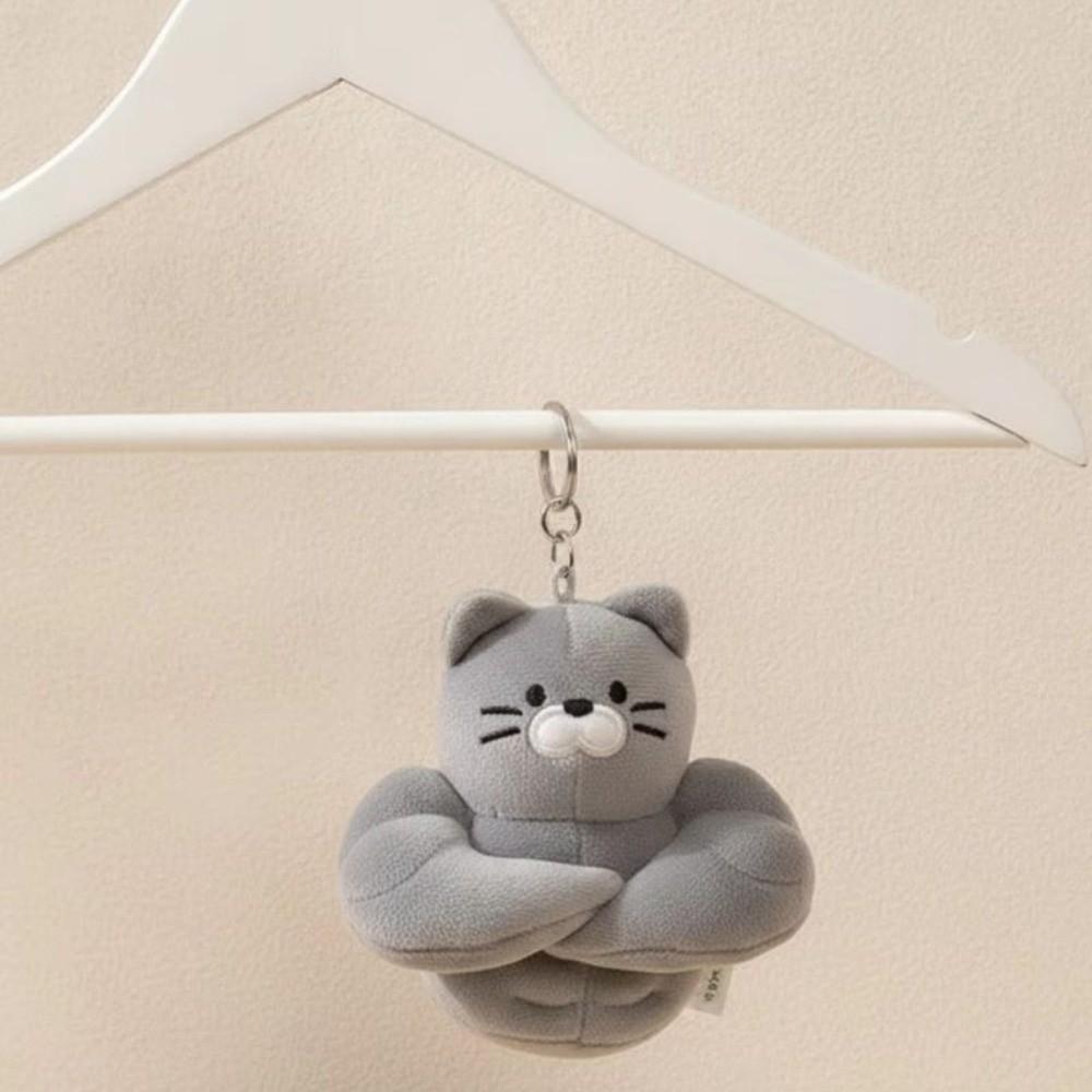 Gray Color Cat Plush Pendant Soft Cartoon Plush Keyring Muscle Cat Plush Keychain Fitness Lovers