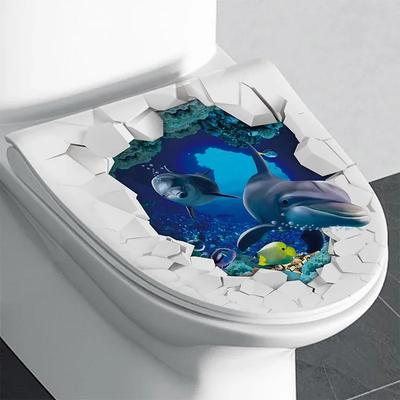 Рыбы Животные Морское Дно Океан Наклейка на Туалет Накладка на Крышку Туалета Наклейки на Стену Туалет для Домашнего Декора Декор Туалета