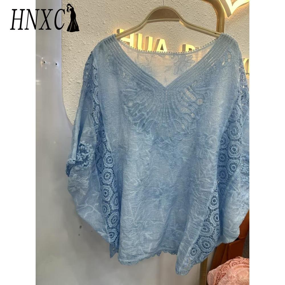 HNXC Women's Fashion Casual Solid Color Print Short Sleeve O Neck Blouses & Shirts