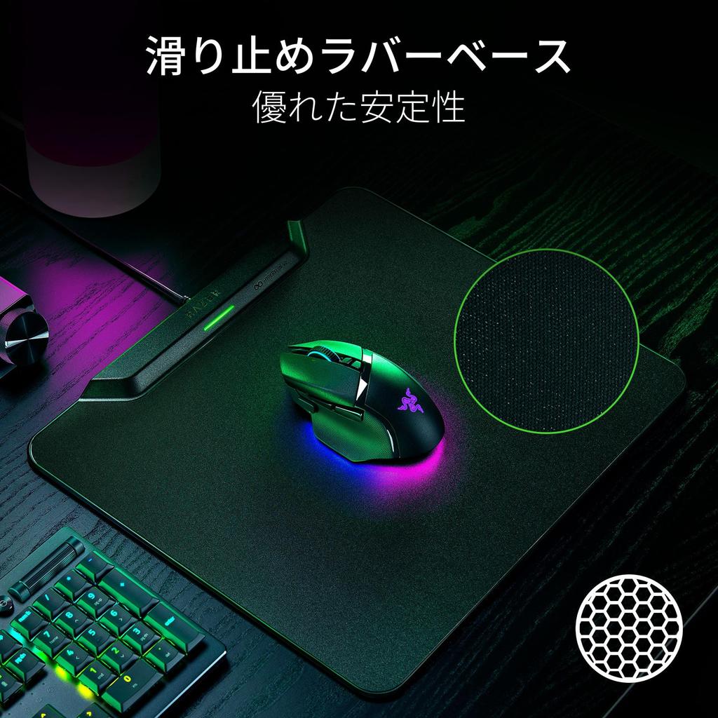Razer Игровой коврик для мыши HyperFlux V2 Hard Edition с беспроводной зарядкой и жесткой поверхностью, совместимый с Basilisk V3 Pro, Basilisk V3, Naga V2 и Cobra
