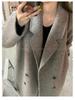 2025 Autumn/Winter Grey Mid-Length Double-Faced Wool Coat: Loose Hand-Stitched Korean Style Women's Overcoat