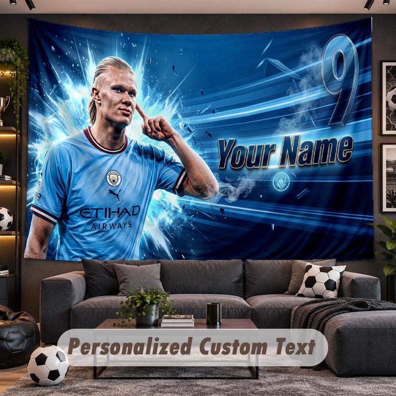 Wall Hanging Tapestry Custom NameErling Haaland Pattern Personalized Printed Fabric Wall Decor