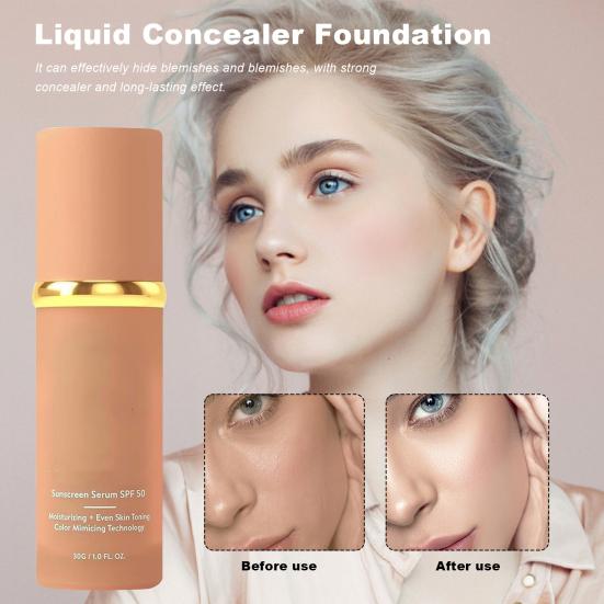 30G 4-In-1 Color Changing Foundation Lightweight SPF 50+ Hydrating Full Coverage Concealer Waterproof Long Lasting Liquid Foundations for All Skin