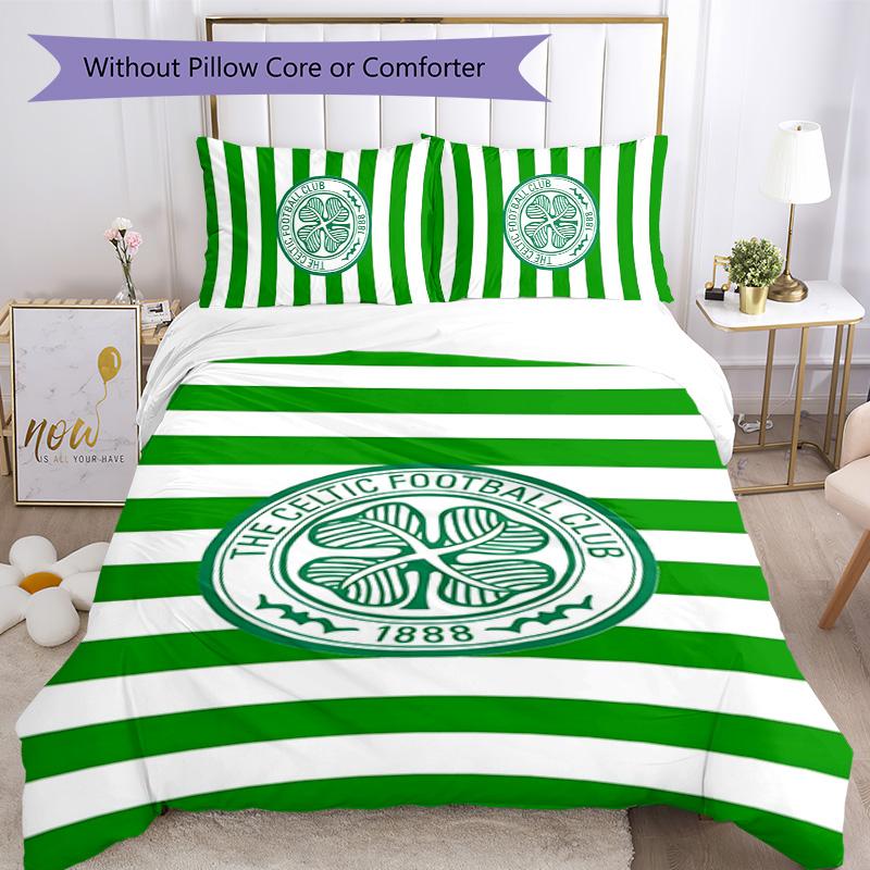 Celtic FC 3pcs Bedding Set Duvet Cover Closure Includes 1 Duvet Cover & 2 Pillowcases for All Seasons Bedroom Home Dorm Decor