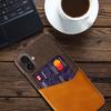 Чехол для iPhone 17 из ПУ кожи с тканевой текстурой, жесткая ПК накладка для телефона с держателем для карт