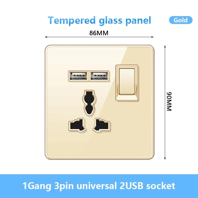 Универсальная настенная розетка Type-C мощностью 18 Вт с портами USB, быстрая зарядка, панель из закаленного стекла, розетка питания, стандарт Великобритании, двойная зарядная розетка USB