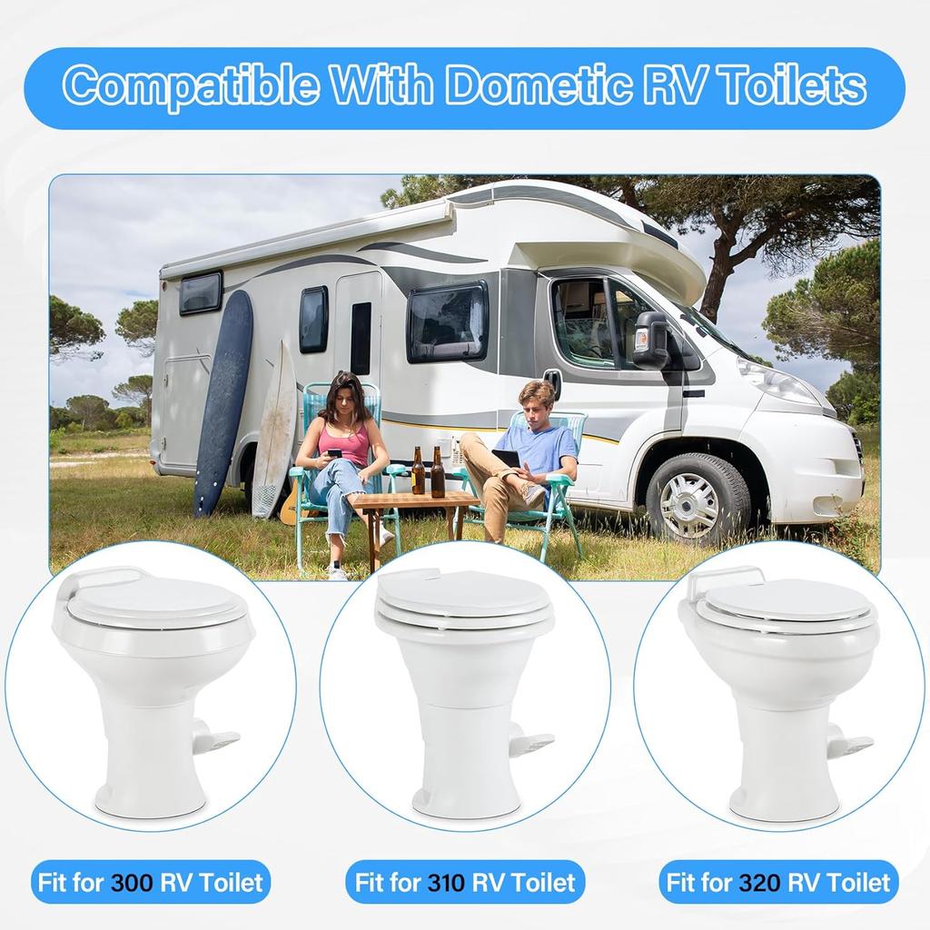 RV Toilet Seal And 3" Socket Floor Flange Kit For Dometic 300 310 320 RV Toilets, Replacement Parts Kit 385345892 Flange, 385311658 Flush Ball Seal