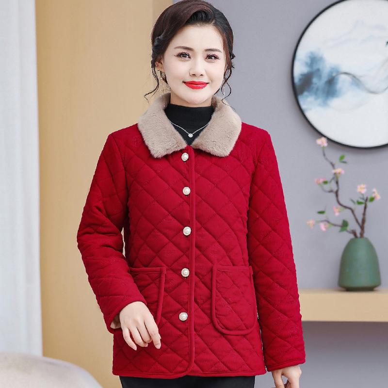 New Plus Velvet Warm Fashionable Short Jacket for Middle-Aged and Elderly Women - Stylish Autumn/Winter Cotton Coat