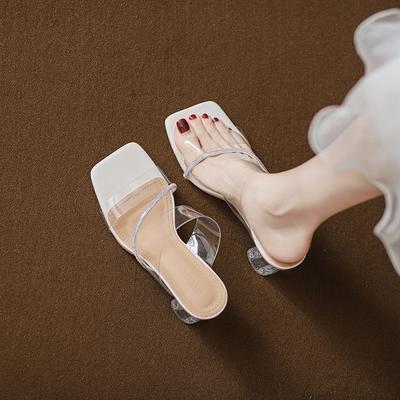 Сказочные туфли на высоком каблуке, темпераментные сандалии с прозрачными стразами, новинка 2025 года, белые туфли, квадратный носок